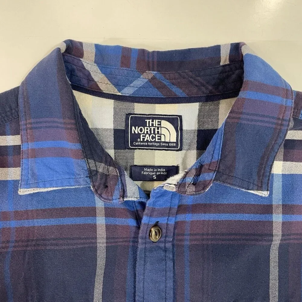 The North Face Plaid Flannel Shirt Men's Size Small Blue Gray Long Sleeve Cotton
